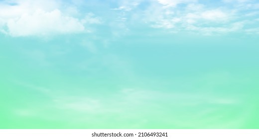 Panorama Kleiner, blauer bis grüner Himmel und weiße Wolke Details mit Kopienraum. Himmelslandschaft Hintergrund. Sommerhimmel mit buntem Himmel. Vektorgrafik.Himmelswolken-Hintergrund.