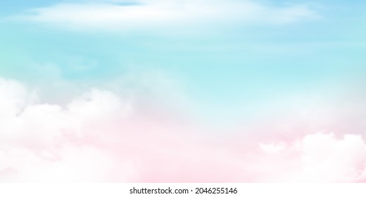 Panorama Clear blue sky and pink cloud detail  with copy space. Sky Landscape Background.Summer heaven with colorful clearing sky. Vector illustration.Sky clouds background.