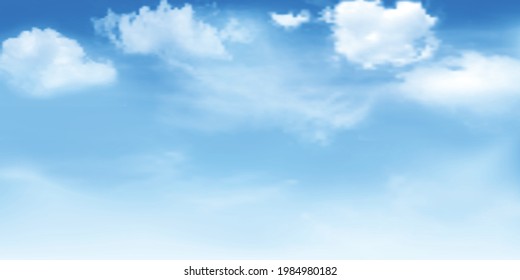 Panorama Clear blue sky and white cloud detail  with copy space. Sky Landscape .Summer heaven with colorful clearing sky. Vector illustration. Good weather and beautiful nature.sky clouds background.