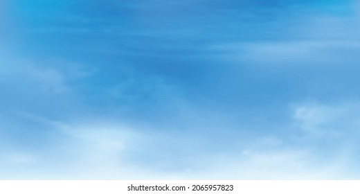 Panorama Kleiner blauer Himmel und weiße Wolke Details mit Kopienraum. Himmelslandschaft Hintergrund. Sommerhimmel mit buntem Himmel. Vektorgrafik. Himmelswolken-Hintergrund.