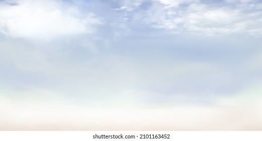 Panorama Clear blue sky and white cloud detail  with copy space. Sky Landscape Background.Summer heaven with colorful clearing sky. Vector illustration. Sky clouds background.