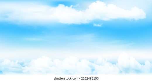 Panorama Clear blue sky and white cloud detail  with copy space. Sky Landscape Background.Summer heaven with colorful clearing sky. Sky clouds background. Vector illustration.