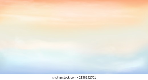Panorama Clear blue to yellow sky   white cloud detail  and copy space  Sky Landscape Background Summer heaven and colorful clearing sky  Vector illustration Sky clouds background 