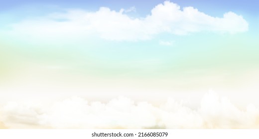 Panorama Clear blue to yellow sky and white cloud detail  with copy space. Sky Landscape Background.Summer heaven with colorful clearing sky. Vector illustration.Sky clouds background.