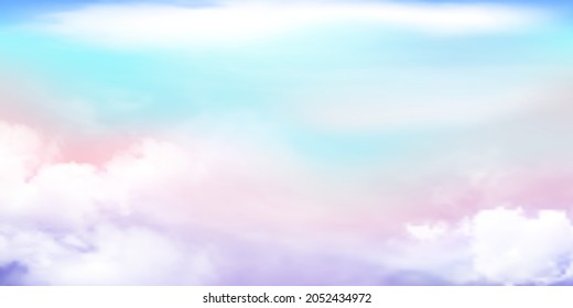 Panorama Clear blue,pink,purple sky and white cloud detail  with copy space. Sky Landscape Background.Summer heaven with colorful clearing sky. Vector illustration.Sky clouds background.