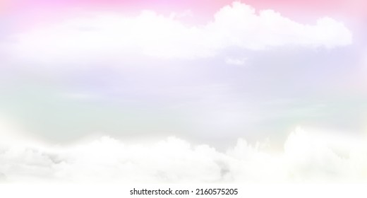 Panorama Clear pink to green or blue sky and white cloud detail  with copy space. Sky Landscape Background.Summer heaven with colorful clearing sky. Vector illustration.Sky clouds background.