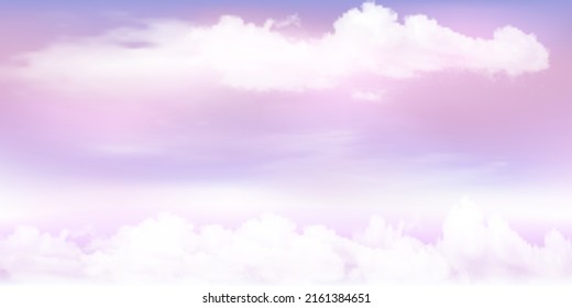 Panorama Clear Pink Lavender  purple sky   white cloud detail  and copy space  Sky Landscape Background Summer heaven and colorful clearing sky  Vector illustration Sky clouds background 