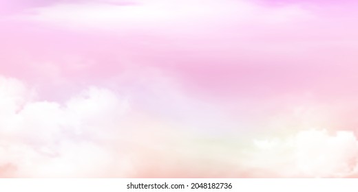 Panorama Clear pink sky and white cloud detail  with copy space. Sky Landscape Background.Summer heaven with colorful clearing sky. Vector illustration.Sky clouds background.