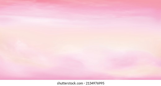 Panorama cielo claro rosa y detalles en la nube blanca con espacio para copiar. Fondo del paisaje del cielo rosa y amarillo. Cielo de verano con un cielo claro y colorido. Ilustración vectorial. Fondo de las nubes del cielo.