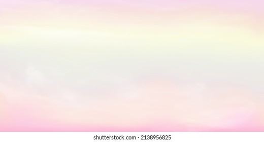 Panorama Clear pink sky and white cloud detail  with copy space. Pink and yellow sky Landscape Background. Summer heaven with colorful clearing sky. Vector illustration. Sky clouds background.