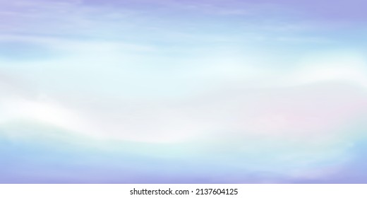 Panorama Clear purple to blue sky and white cloud detail  with copy space. Sky Landscape Background. Summer heaven with colorful clearing sky. Vector illustration. Sky clouds background.