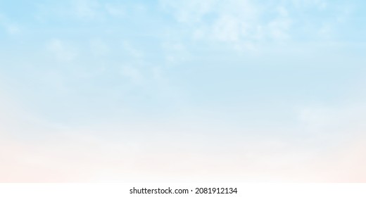Panorama cielo claro y azul suave y detalles en la nube blanca con espacio de copia. Fondo horizontal del cielo. Cielo de verano con un cielo claro y colorido. Ilustración vectorial. Fondo de las nubes del cielo.