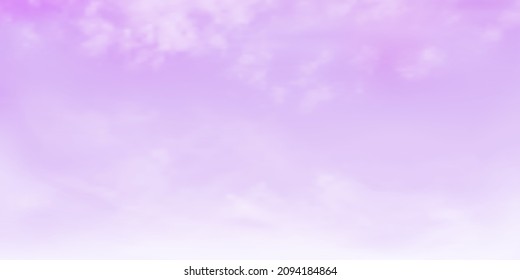 Panorama Kleiner und weicher violetter Himmel und weiße Wolke Details mit Kopienraum. Himmelslandschaft, Hintergrund. Sommerhimmel mit buntem Himmel. Vektorgrafik a. Himmelswolken-Hintergrund.