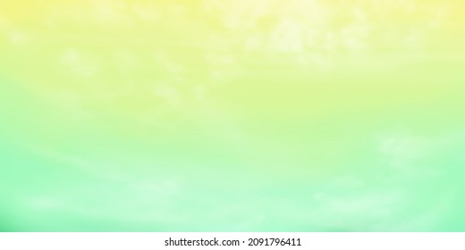 Panorama Clear yellow to green sky and white cloud detail  with copy space. Sky Landscape Background. Summer heaven with colorful clearing sky. Vector illustration.Sky clouds background.