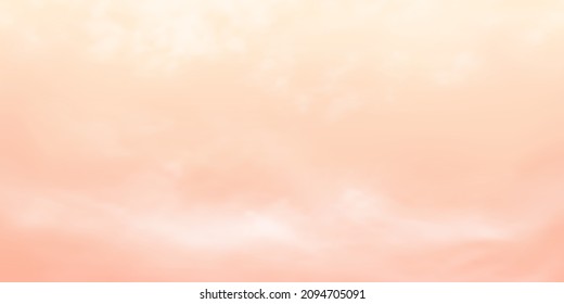 Panorama Clear yellow and orange sky and white cloud detail  with copy space. Warm Sky Landscape Background.Summer heaven with colorful clearing sky. Vector illustration. Sky clouds background.