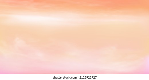 Panorama Clear yellow to pink sky and white cloud detail  with copy space. Sky Landscape Background.Summer heaven with colorful clearing sky. Vector illustration.Sky clouds background.