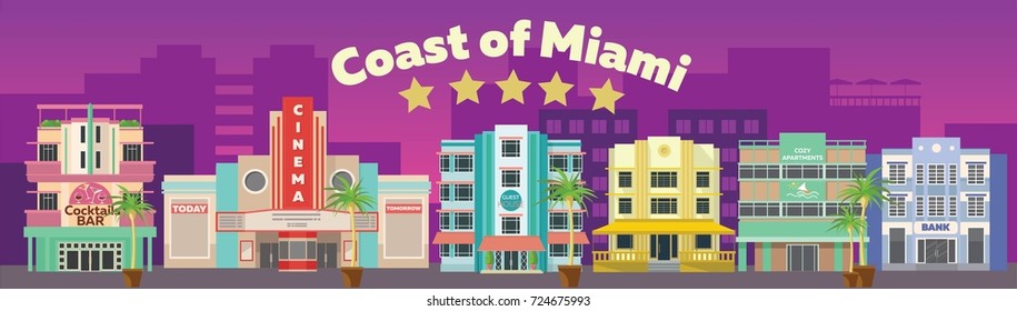 Panorama of the coast of Miami. Promenade Boulevard