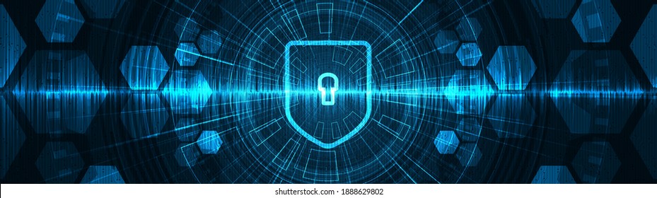 Panorama Cyber Security on Technology Background,Hi-tech Digital and sound wave Concept design,Free Space For text in put,Vector illustration.
