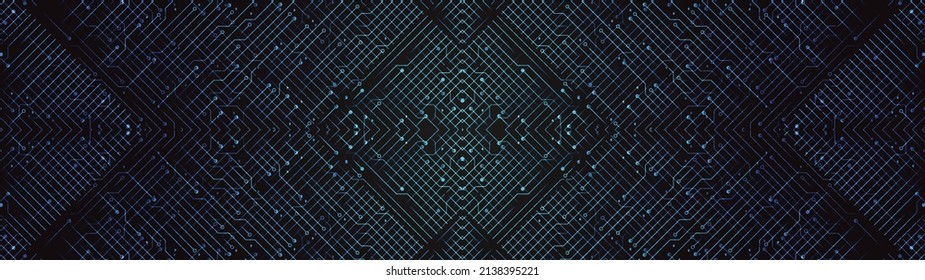 Panorama Dark Blue Security Blockchain Technology Background,Diseño Digital y Concepto de Conexión,Ilustración vectorial.