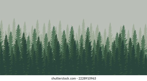 Panorama of dense forest, fir and pine natural green landscape, web background, template - Vector illustration