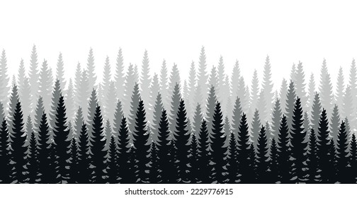 Panorama of dense forest, fir and pine natural green landscape, web background, template - Vector illustration