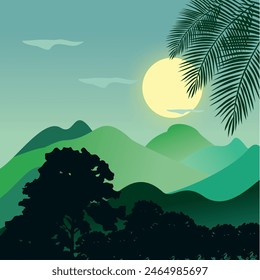 PANORAMA DESIGN OF THE BEAUTY OF THE FULL MOON AND NATURE
