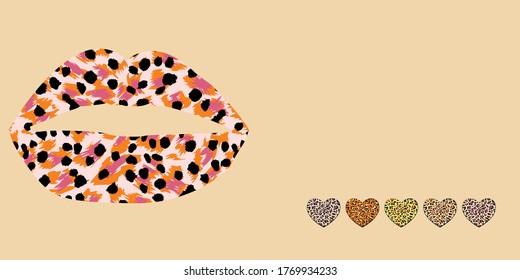 Panorama-Design einer Leopardendrucklips auf orangefarbenem Hintergrund - Panoramawebbanner 