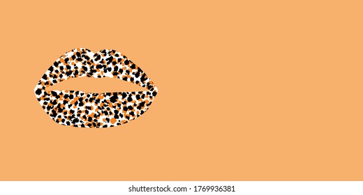 Panorama design of a leopard print lips on orange background panoramic web banner 