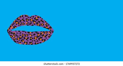 Panorama design of a leopard print lips on orange background panoramic web banne