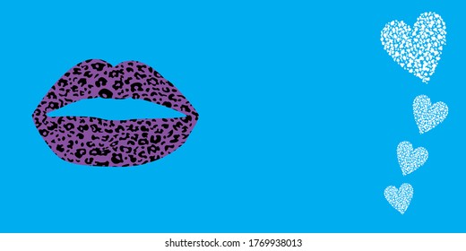 Panorama design of a leopard print lips on orange background panoramic web banner