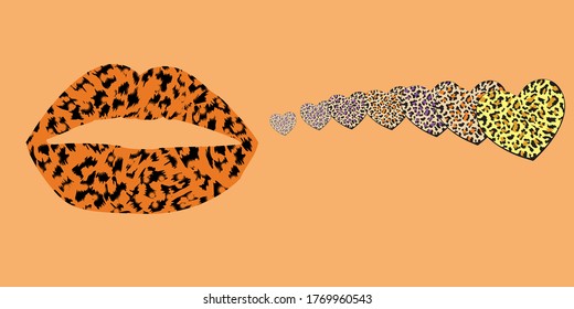 Panorama design of a leopard print lips on orange background panoramic web banner 