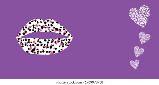 Panorama design of a leopard print lips on purple background panoramic web banner
