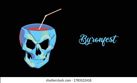 Panorama  design of a skull shaped beer mug isolated on black. Vector skull for a poster or t-shirt.