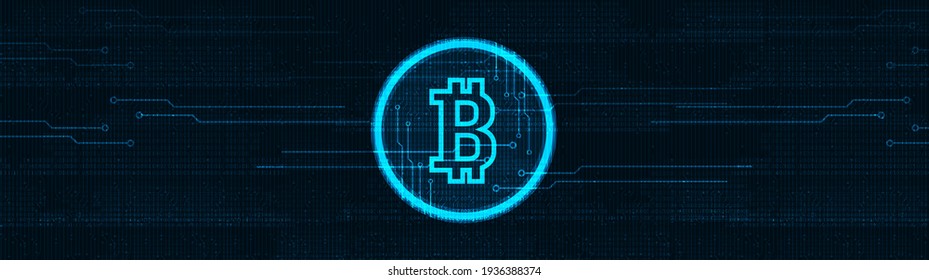 Panorama Digital Bitcoin Crypto Currency on Technology Background, Blockchain and Finance Concepto,Vector.