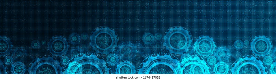 Panorama  Digital Gears wheel and Cock on Technology Background,vector