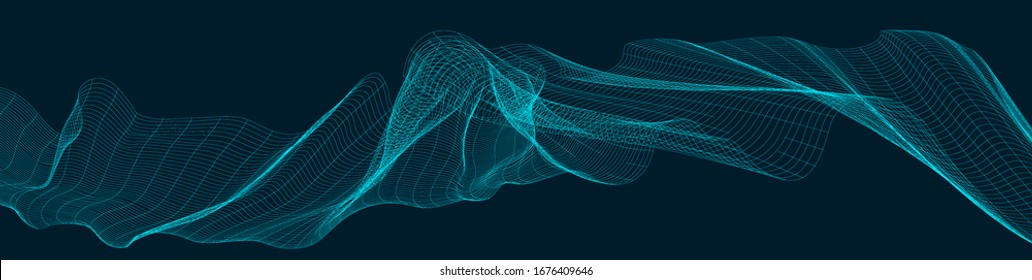 Panorama Digital Line Sound Wave on Blue Background,technology and earthquake wave diagram concept,design for music studio and science,Vector Illustration.