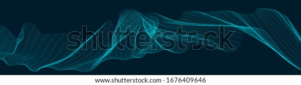 Panorama Digital Line Sound\
Wave on Blue Background,technology and earthquake wave diagram\
concept,design for music studio and science,Vector\
Illustration.