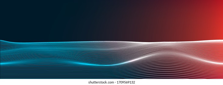 Panorama Dynamic line on technology background,Digital Sound Wave concept design,Vector