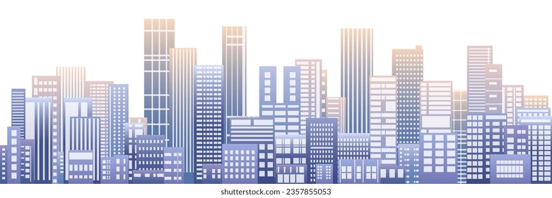 Panorama in frat style, header images for web. City buildings of business district. Vector illustration simple geometric Urban silhouette landscape. Abstract horizontal banner, background cityscape.