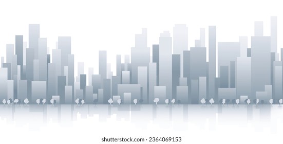 Panorama in frat style, header images for web. City buildings of business district. Vector illustration simple geometric Urban silhouette landscape. Abstract horizontal banner, background cityscape.