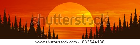 Panorama Fullmoon With River on Pine Forest,landscape background,sunshine and sunrise concept design.