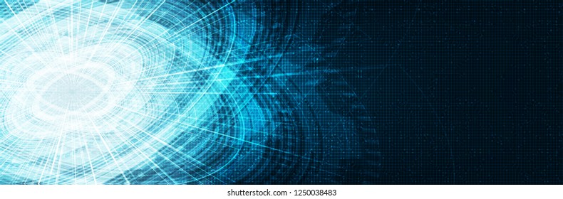 Panorama Future Technology Circle with Circuit Microchip Line on blue Background,Digital and Communication Concept design,Vector illustration.