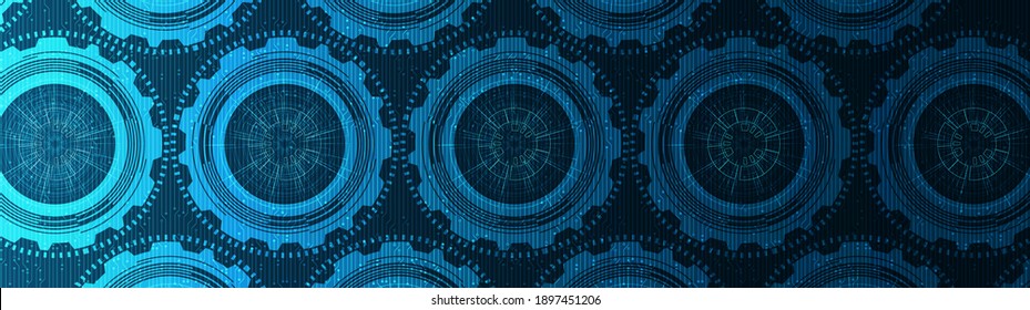 Panorama Global Digital Technical Gears wheel and Cock on Technology Background,free space for text input,vector