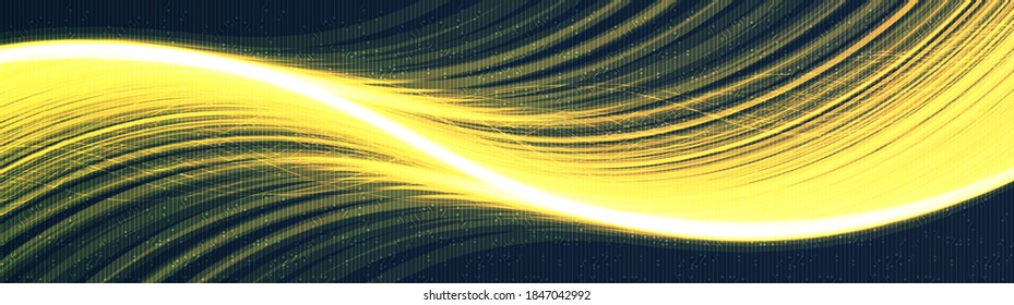 Panorama Golden Wave Technology Background,Diseño de alta tecnología digital y onda de sonido,Espacio libre para texto puesto,Ilustración vectorial.
