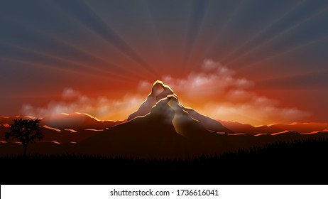 Panorama of a gorgeous mountain and forest in autumn  a scenic landscape with pleasant warm sunshine