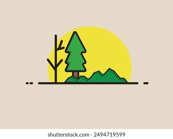 panorama of green pine forest