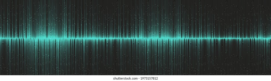 Panorama green Ultra Sonic sound wave background,design,Free Space For text in put,Vector illustration.