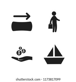 panorama icon. 4 panorama vector icons set. sailboat icon, businessman with handbag standing silhouette and alms icons for web and design about panorama theme