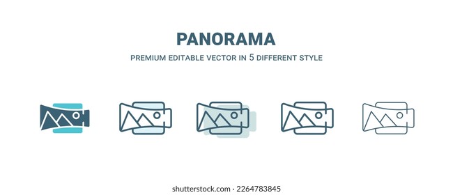 panorama icon in 5 different style. Outline, filled, two color, thin panorama icon isolated on white background. Editable vector can be used web and mobile
