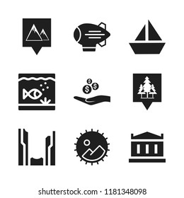panorama icon. 9 panorama vector icons set. zeppelin, canyon and location mountains icons for web and design about panorama theme